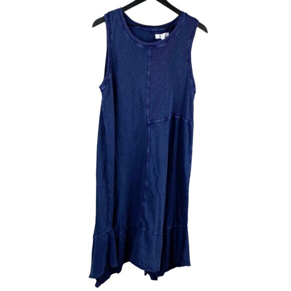 New Directions Midi Dress Women's Blue 1X Lagenlook Ribbed Asymmetrical Hem NWT